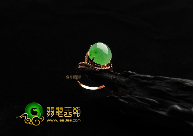 (超值推荐)冰种飘翠镶玫瑰金戒指(真钻)