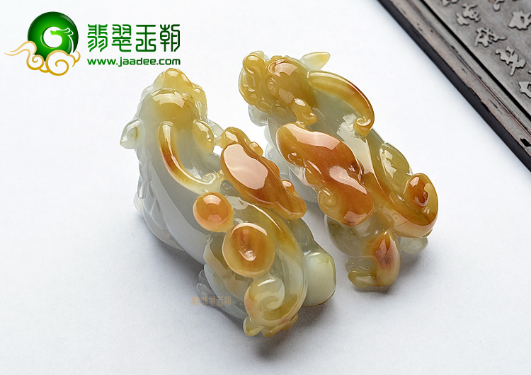 (超值推荐)糯冰种褐黄翡貔貅挂件(一对)