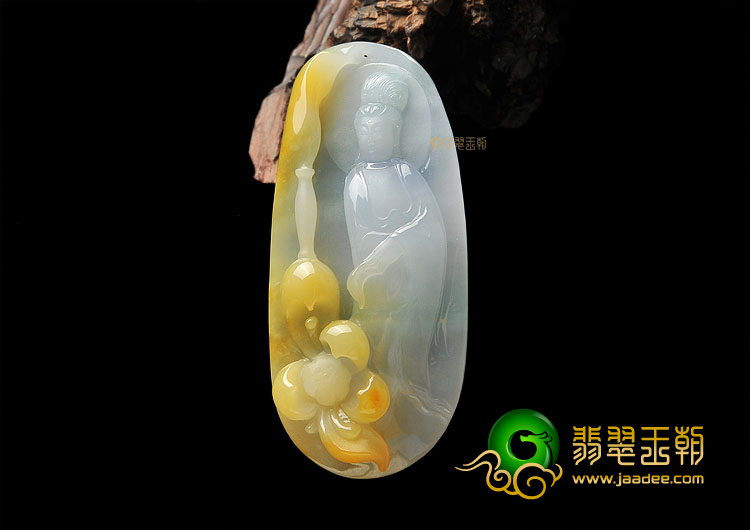 冰种黄翡晴水站观音挂件