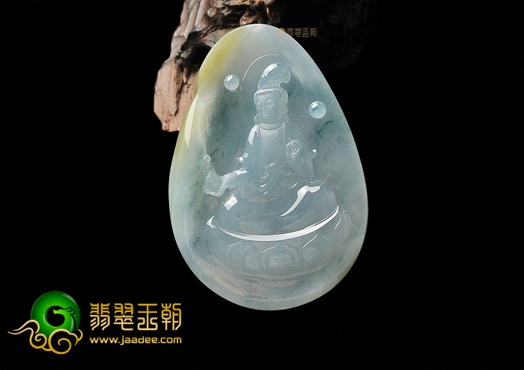 冰种飘花略带黄翡观音挂件