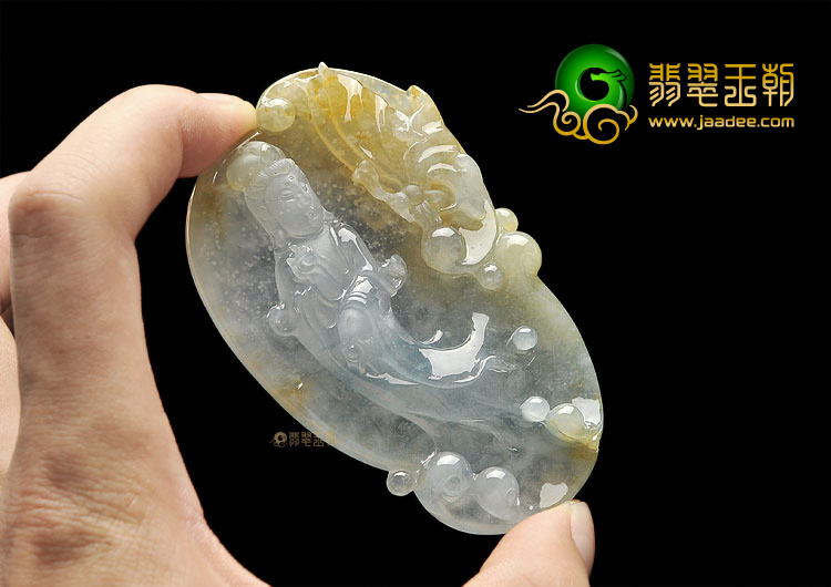 (超值推荐)冰种黄翡略飘花站观音挂件