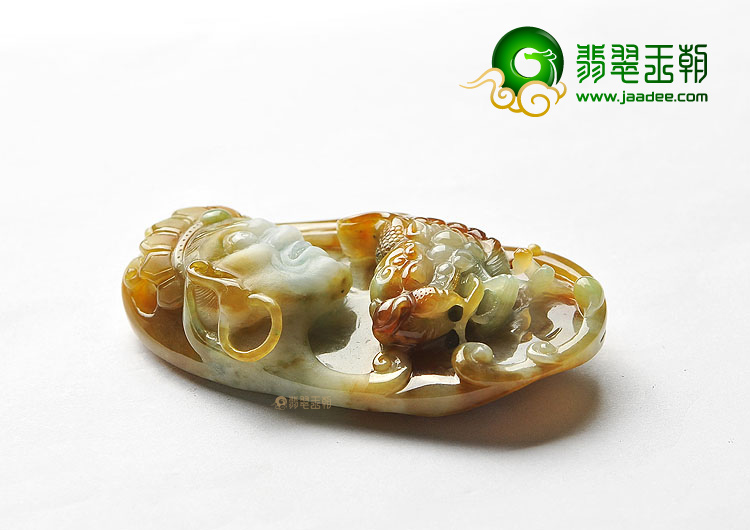 糯冰种褐黄翡降龙罗汉挂件