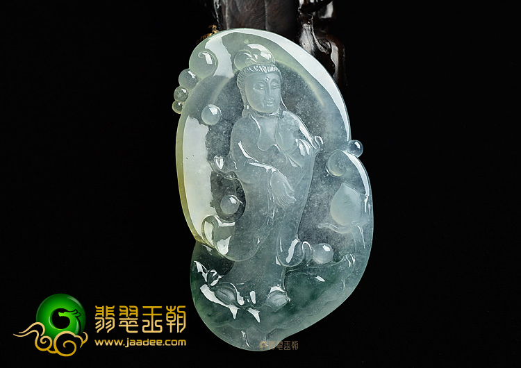 (超值推荐)冰种飘花略带黄翡站观音挂件