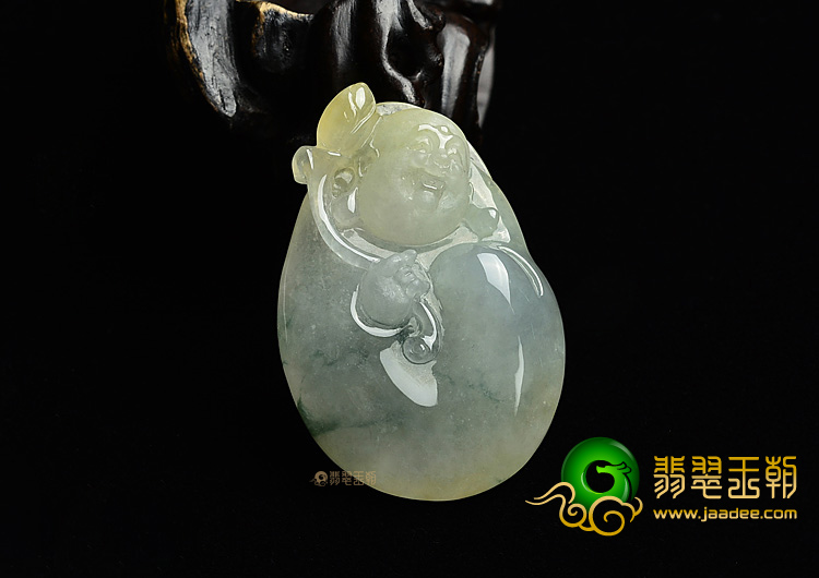 (超值推荐)糯冰种黄翡飘花玉佛挂件