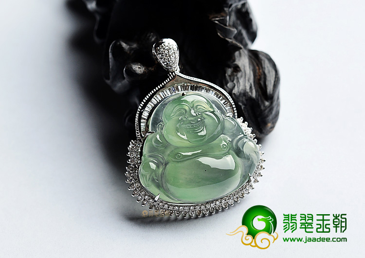 (超值推荐)冰种淡黄翡镶白金玉佛胸坠(真钻)