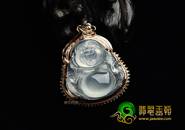 (超值推荐)冰玻种无色镶玫瑰金玉佛胸坠(真钻)