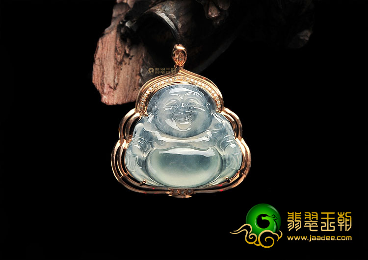 冰种淡晴水镶玫瑰金玉佛胸坠(真钻)