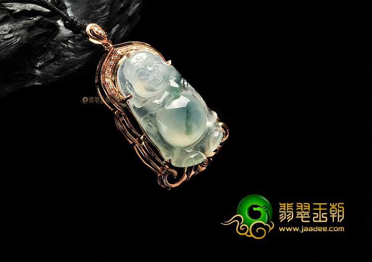 (超值推荐)冰种飘花镶玫瑰金站佛胸坠(真钻)