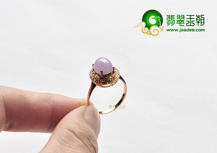 糯冰种紫罗兰镶玫瑰金戒指(真钻)