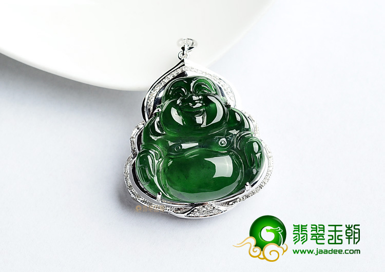 (超值推荐)冰种油青镶白金玉佛胸坠(真钻)