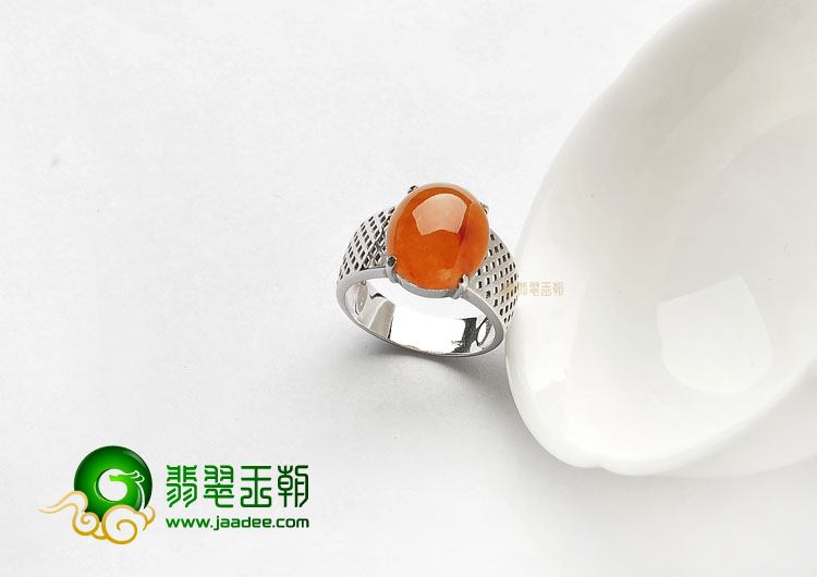 冰种红黄翡镶白金戒指