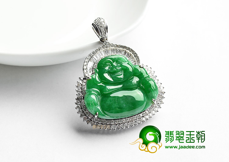 (超值推荐)糯冰种阳绿镶白金玉佛胸坠(真钻)