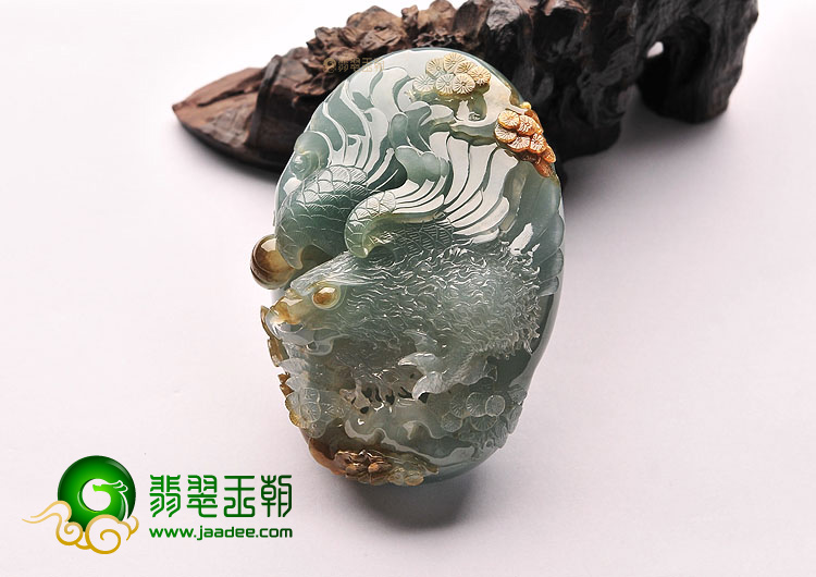 冰种晴水飘褐黄翡大展宏图挂件/手玩件