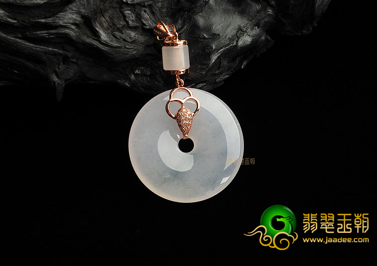 (超值推荐)冰种淡晴水镶玫瑰金平安扣胸坠(真钻)