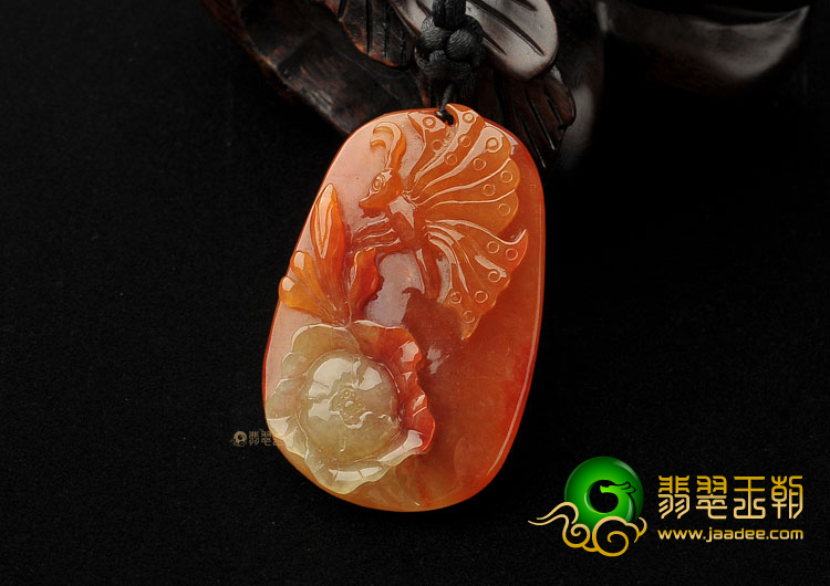 (超值推荐)糯冰种红黄翡蝶恋花挂件