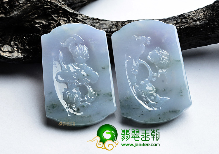 (超值推荐)糯冰种紫罗兰飘花金玉满堂挂件(一对)
