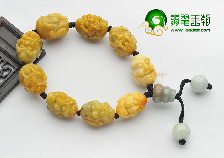 糯冰种黄翡罗汉头手链