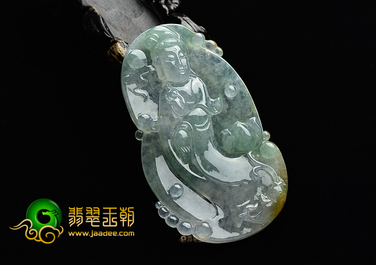 (超值推荐)冰种飘花带黄翡站观音挂件