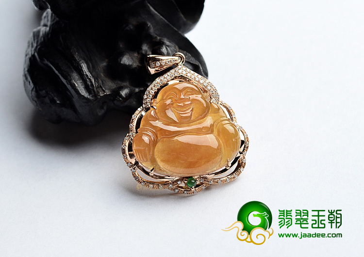 (超值推荐)冰种红黄翡镶玫瑰金玉佛胸坠(真钻)