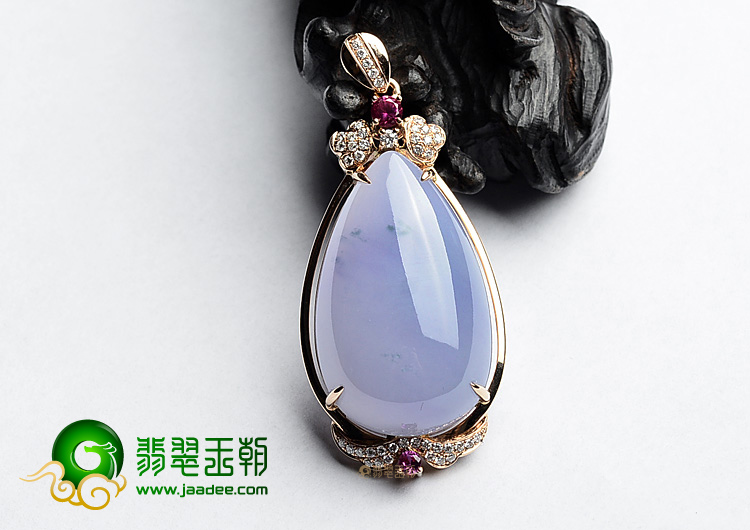 (超值推荐)糯冰种紫罗兰飘花镶玫瑰金水滴胸坠(真钻)