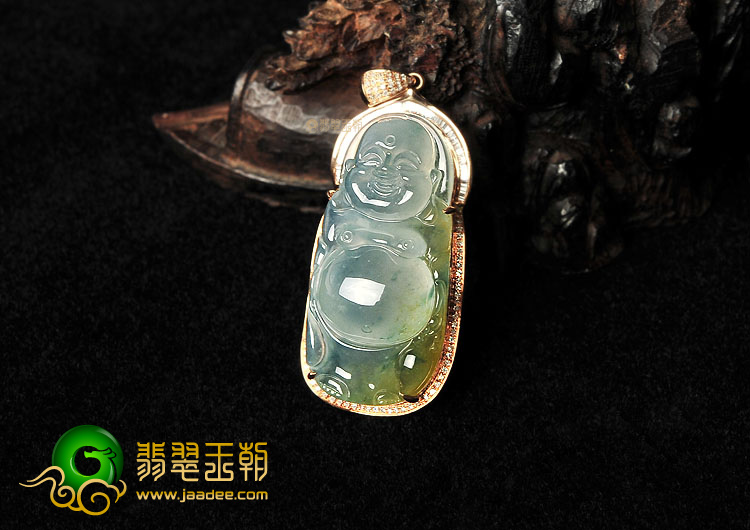 (超值推荐)冰种飘花镶玫瑰金玉佛胸坠(真钻)