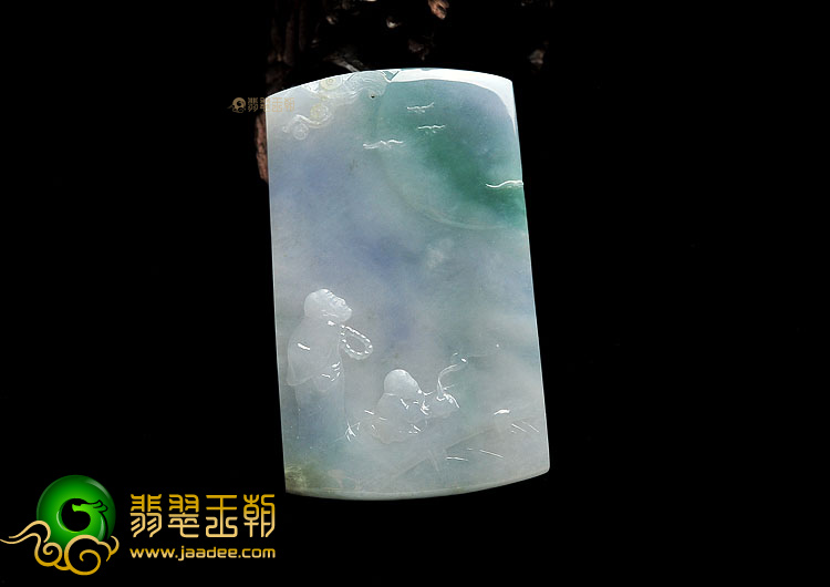 冰种淡春带彩童子拜佛挂件