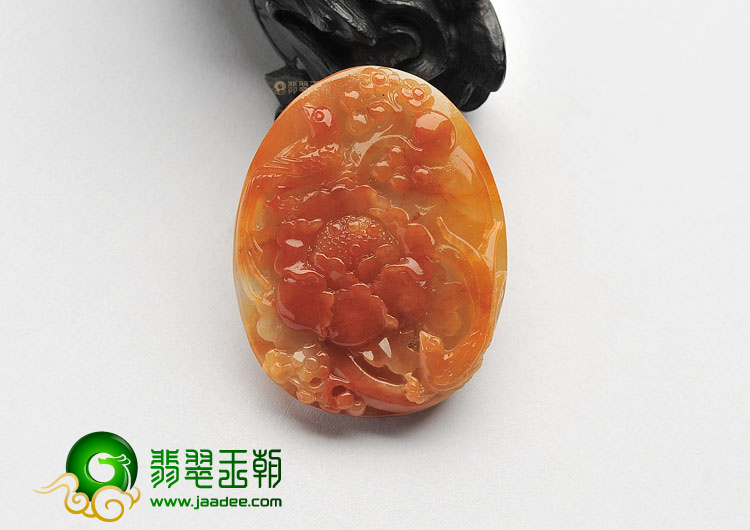 糯冰种红黄翡花开富贵挂件