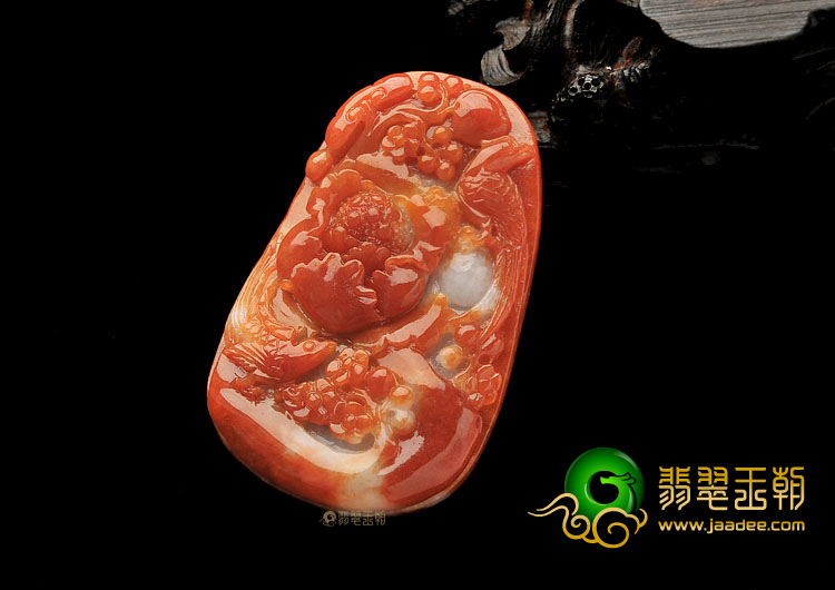 糯冰种红翡花开富贵挂件
