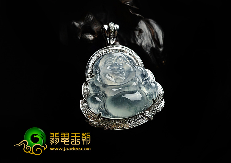 (超值推荐)冰种飘花镶白金玉佛胸坠(真钻)