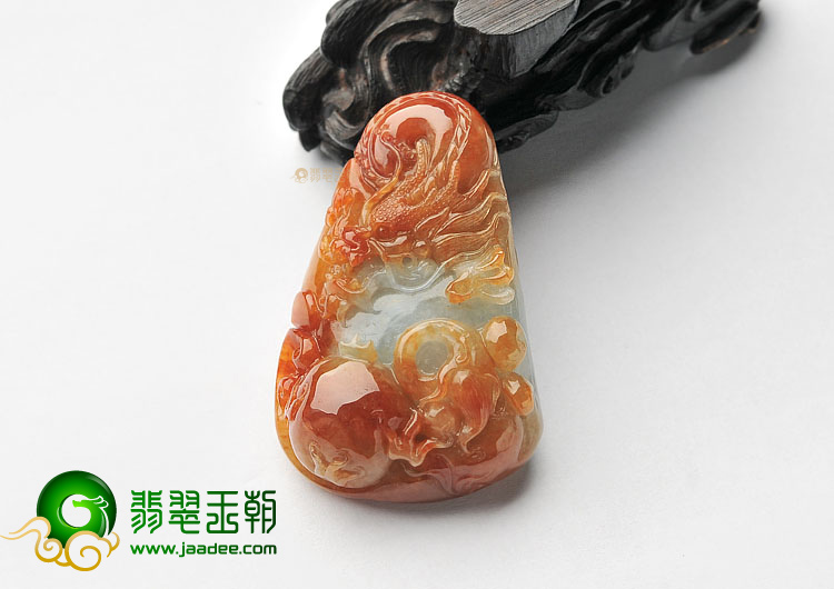 糯冰种红黄翡龙行如意挂件