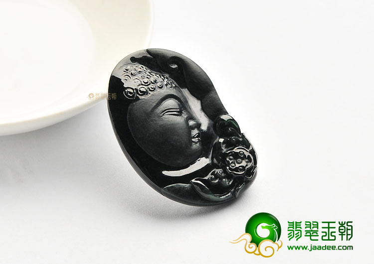 糯冰种墨翠心莲花开挂件