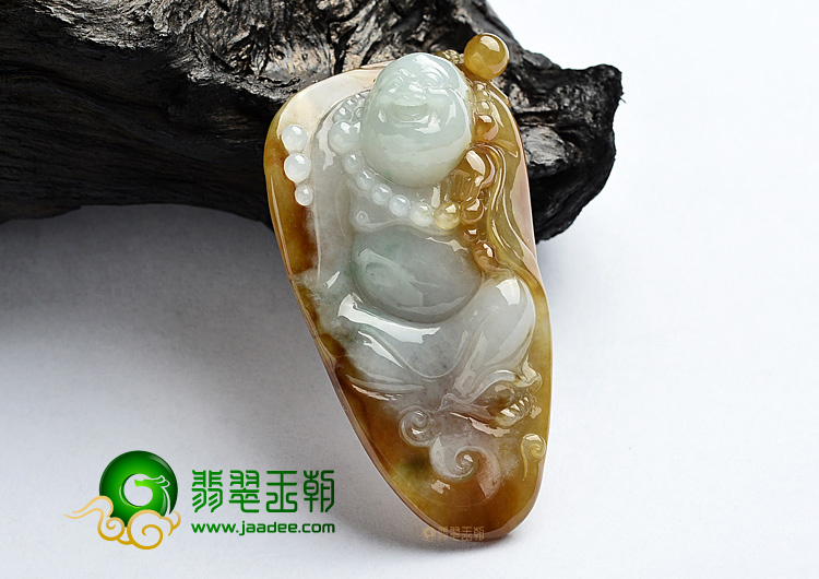 (超值推荐)糯冰种褐黄翡玉佛挂件