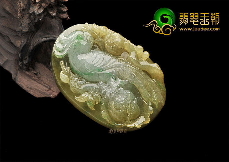 糯冰种褐黄加绿花开富贵挂件