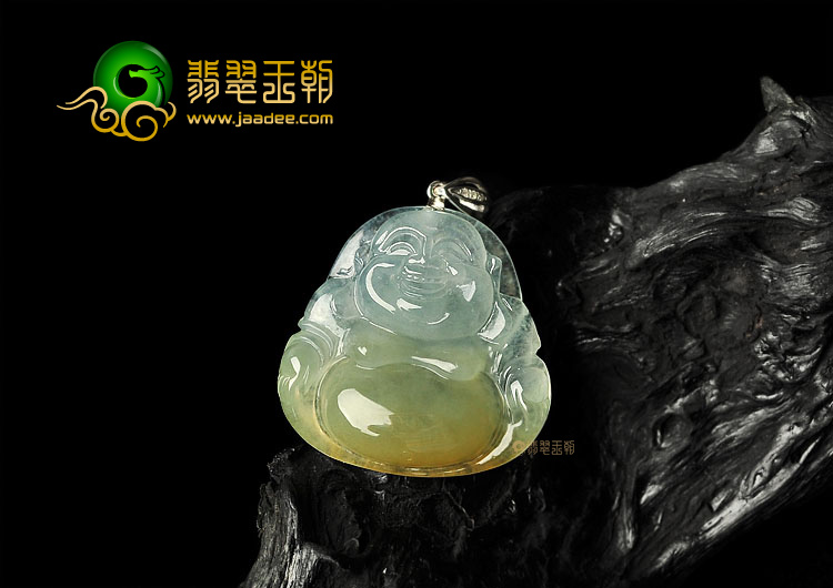 (超值推荐)冰种黄翡玉佛挂件(金扣)(一对)