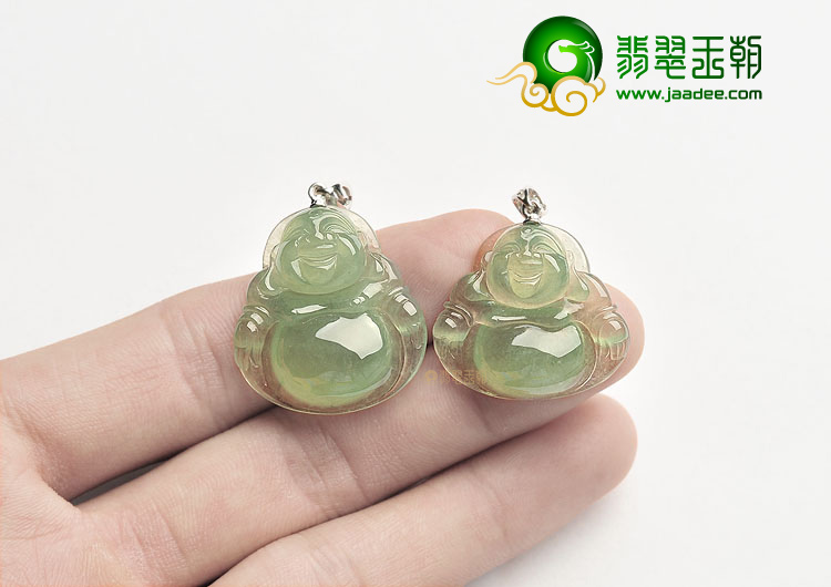 冰种晴水玉佛挂件(金扣)(一对)