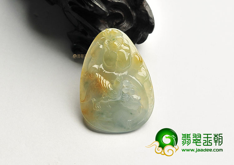冰种黄翡花开富贵挂件