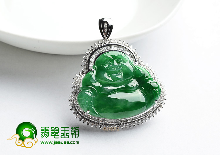 (超值推荐)冰种正阳绿镶白金玉佛胸坠(真钻)