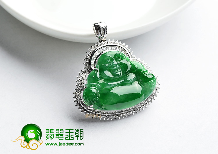 (超值推荐)冰种正阳绿镶白金玉佛胸坠(真钻)
