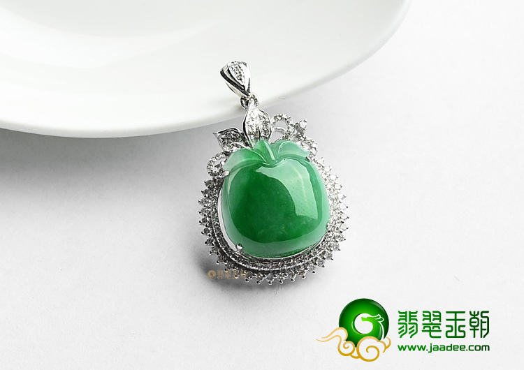 (超值推荐)糯冰种阳绿镶白金苹果胸坠(真钻)