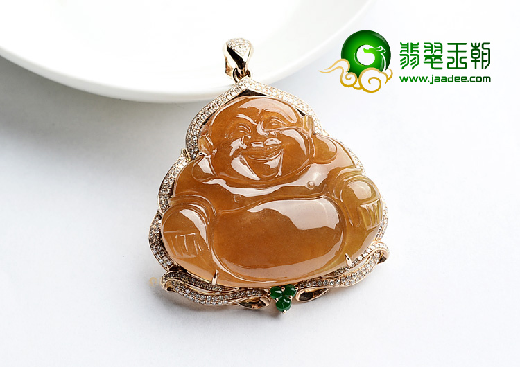 (超值推荐)冰种红黄翡镶玫瑰金玉佛胸坠(真钻)