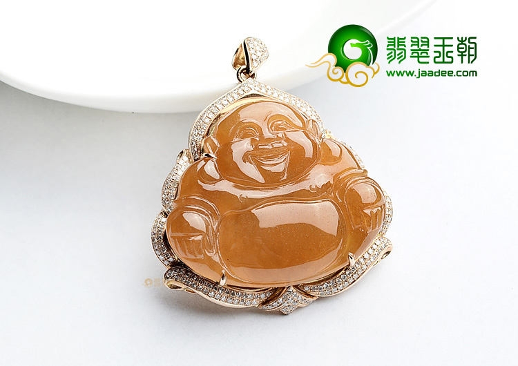 (超值推荐)冰种红黄翡镶玫瑰金玉佛胸坠(真钻)