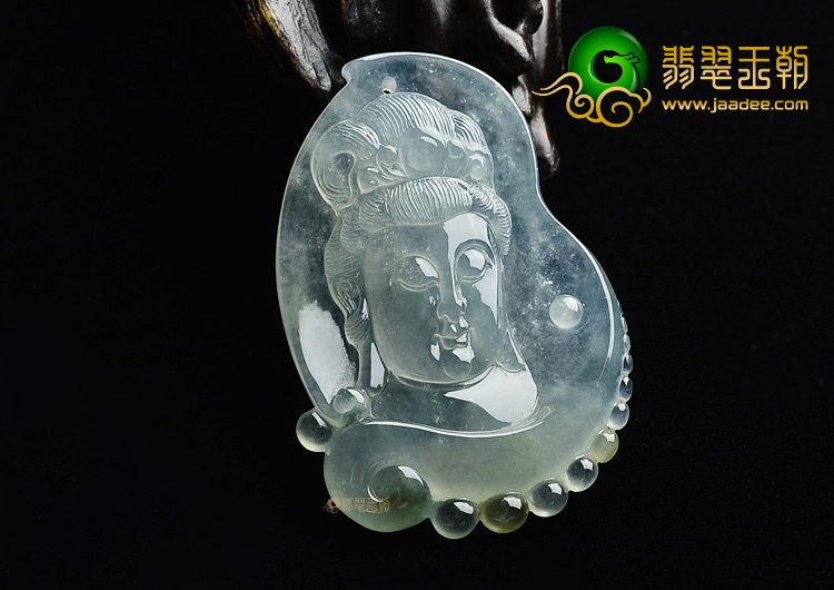 (超值推荐)冰玻种晴水略带黄翡观音头挂件