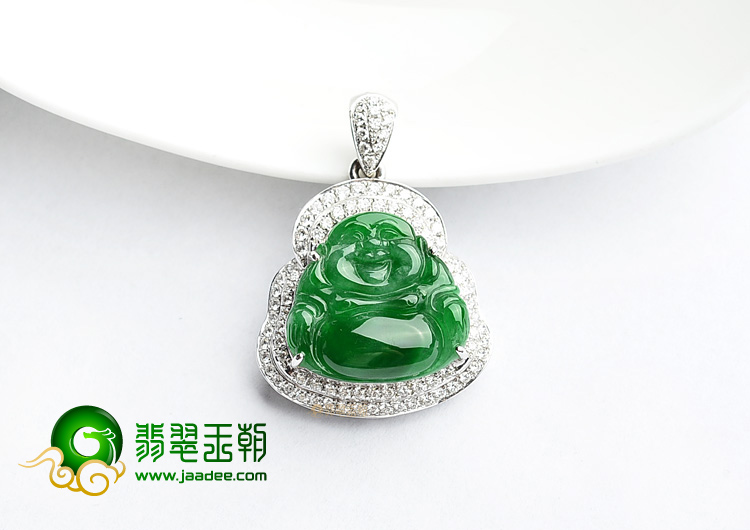 (超值推荐)冰种正阳绿镶白金玉佛胸坠(真钻)