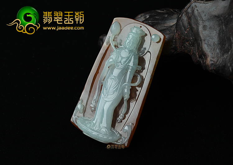 （李少飞大师作品）糯冰种晴水黄翡持莲观音挂件