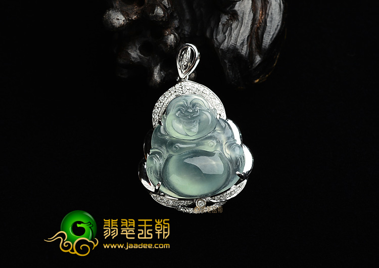 (超值推荐)冰种晴水镶白金玉佛胸坠(真钻)