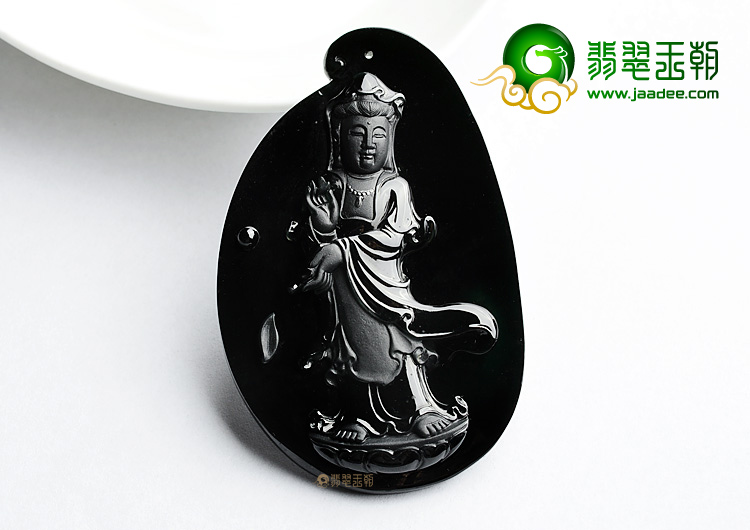 (超值推荐)冰玻种墨翠站观音挂件