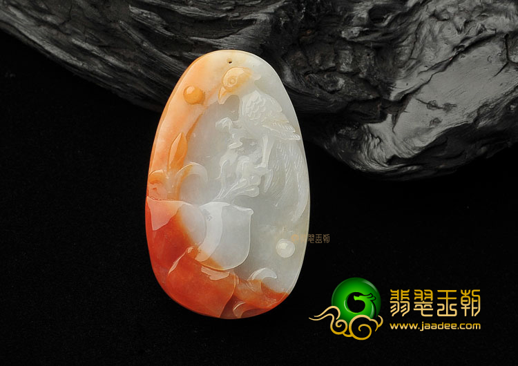 糯冰种红黄翡鸟语花香挂件