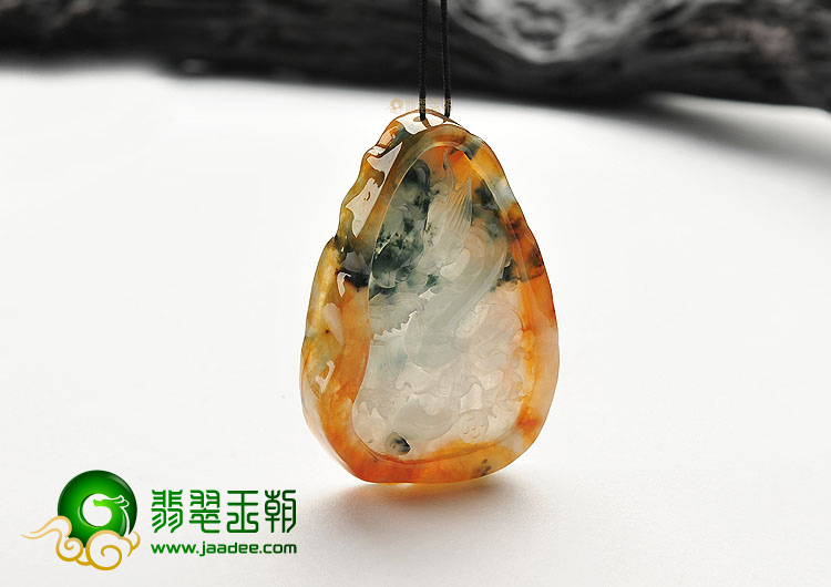 冰种红黄翡飘花龙牌挂件