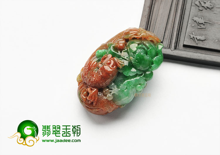 糯冰种褐红翡阳绿鸟语花香挂件