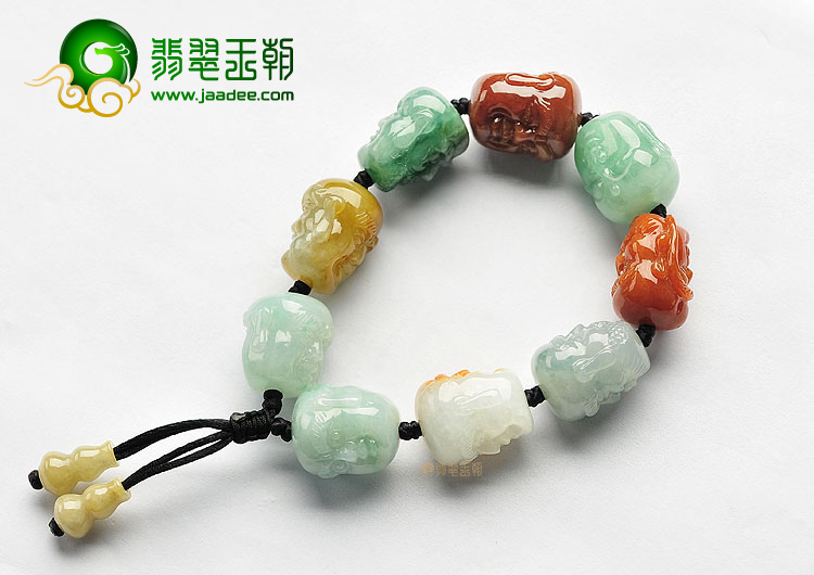 冰种/糯冰种三彩罗汉头手链